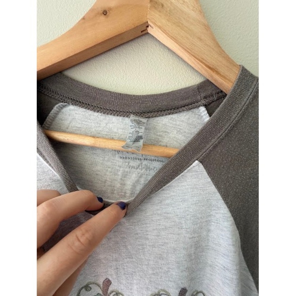 Fall Handlettered Design T-Shirt Womens S Gray Pumpkin Raglan 3/4 Sleeve Tee - Picture 2 of 5
